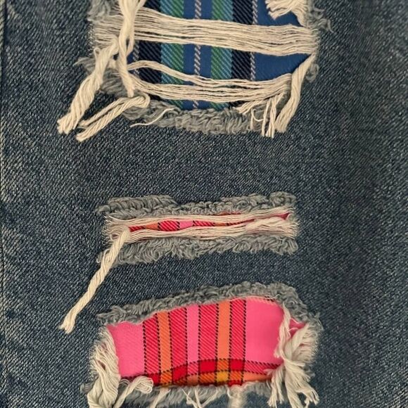 Vintage House of Holland flannel patchwork distressed jeans size 2 NWOT - Picture 2 of 10